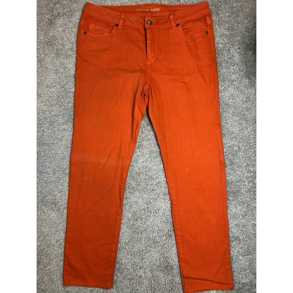 Michael Kors Pants Women 8 Orange Persimmon Stretch Cotton Slim Straight